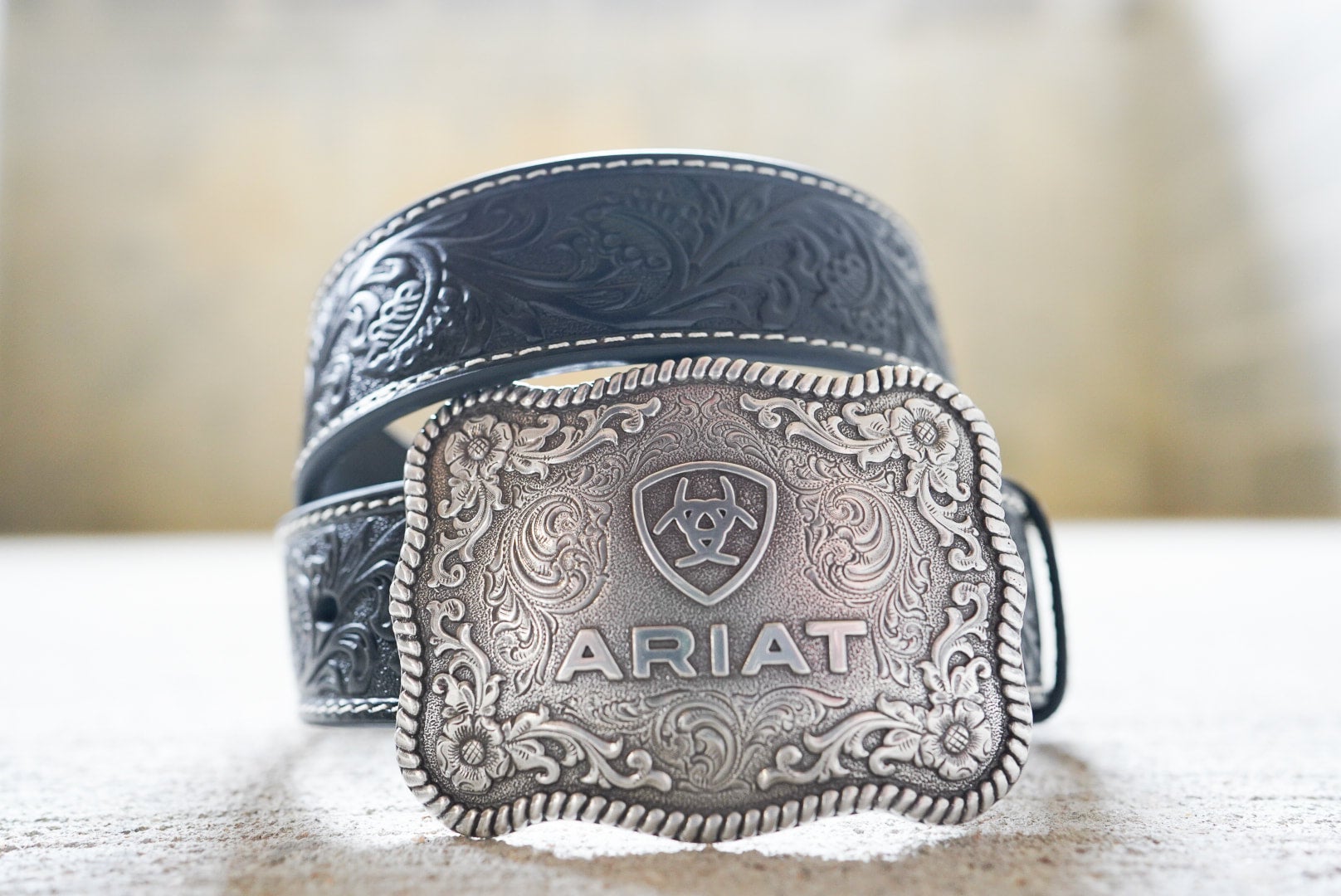 Ariat Men s Embossed Plate Buckle Black A1020401 Cindy s Western Wear